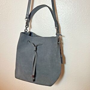 Gray Suede Lauren Ralph Lauren Dryden Debby Drawstring Handbag Purse